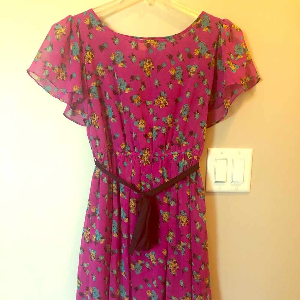 PINK FLORAL CHIFFON DRESS